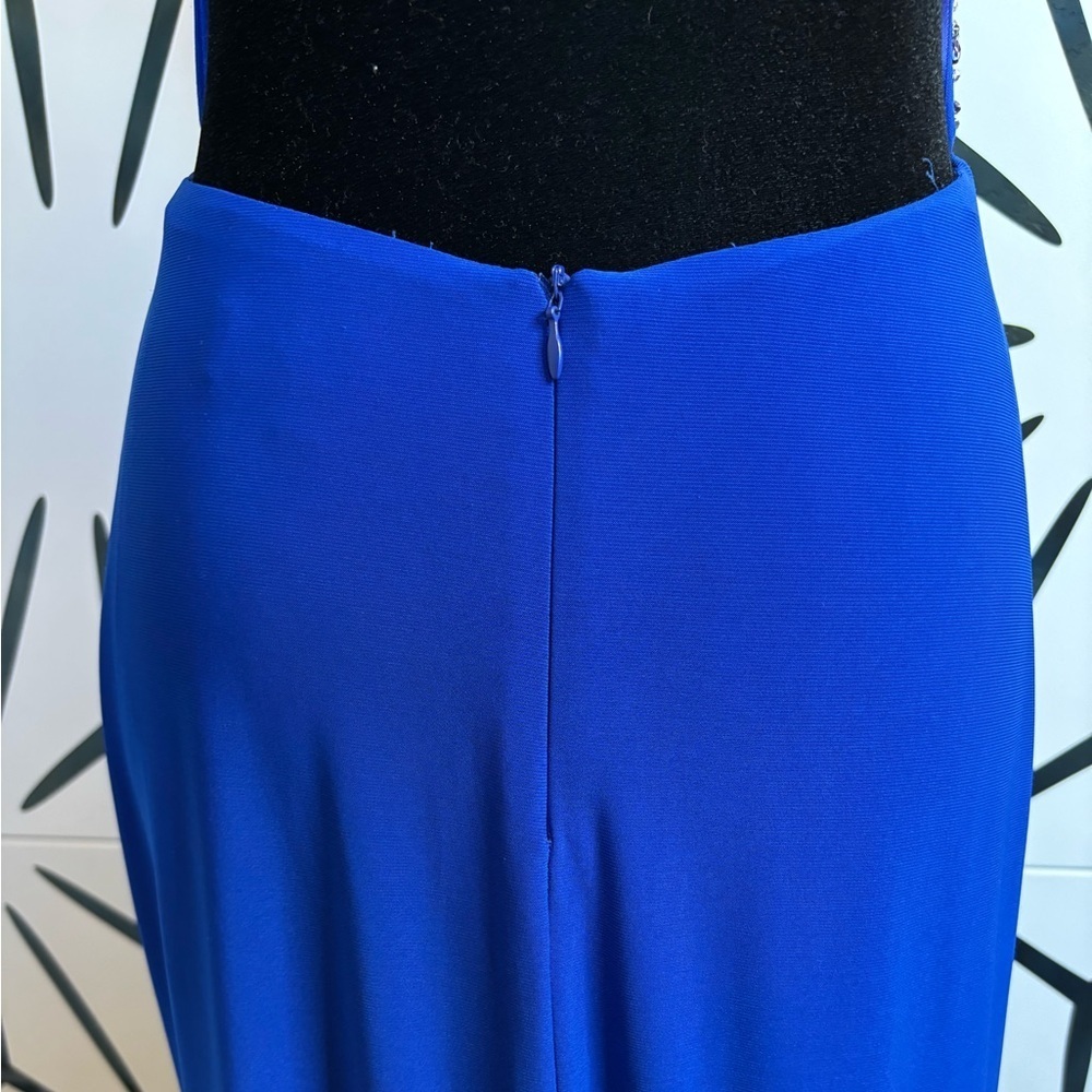 Morgan & Co Royal Blue Beaded Floor Length Gown w/ Side Slit – Sz 5/6 - Picture 7 of 12